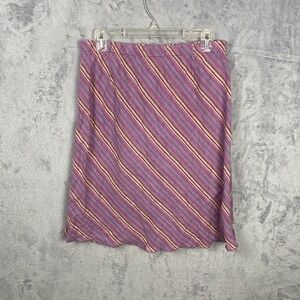 J.Jill Women's M Linen Purple Stripe Bias Cut A-Line Skirt Preppy Academia